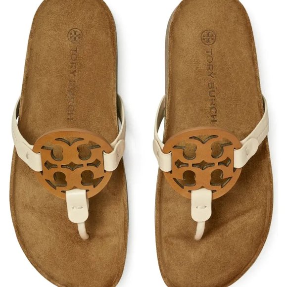 NIB Tory Burch Miller Cloud Leather Sandal Cream Caramel 6.5 7 7.5 8.5 9 9.5 10